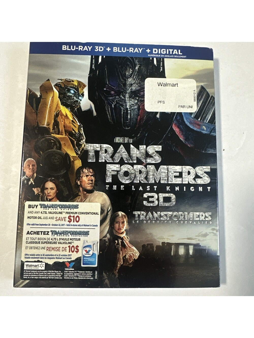 Transformers The Last Knight 3D Blu-ray + Blu-ray 3-Disc 2017 w/ Slipcover